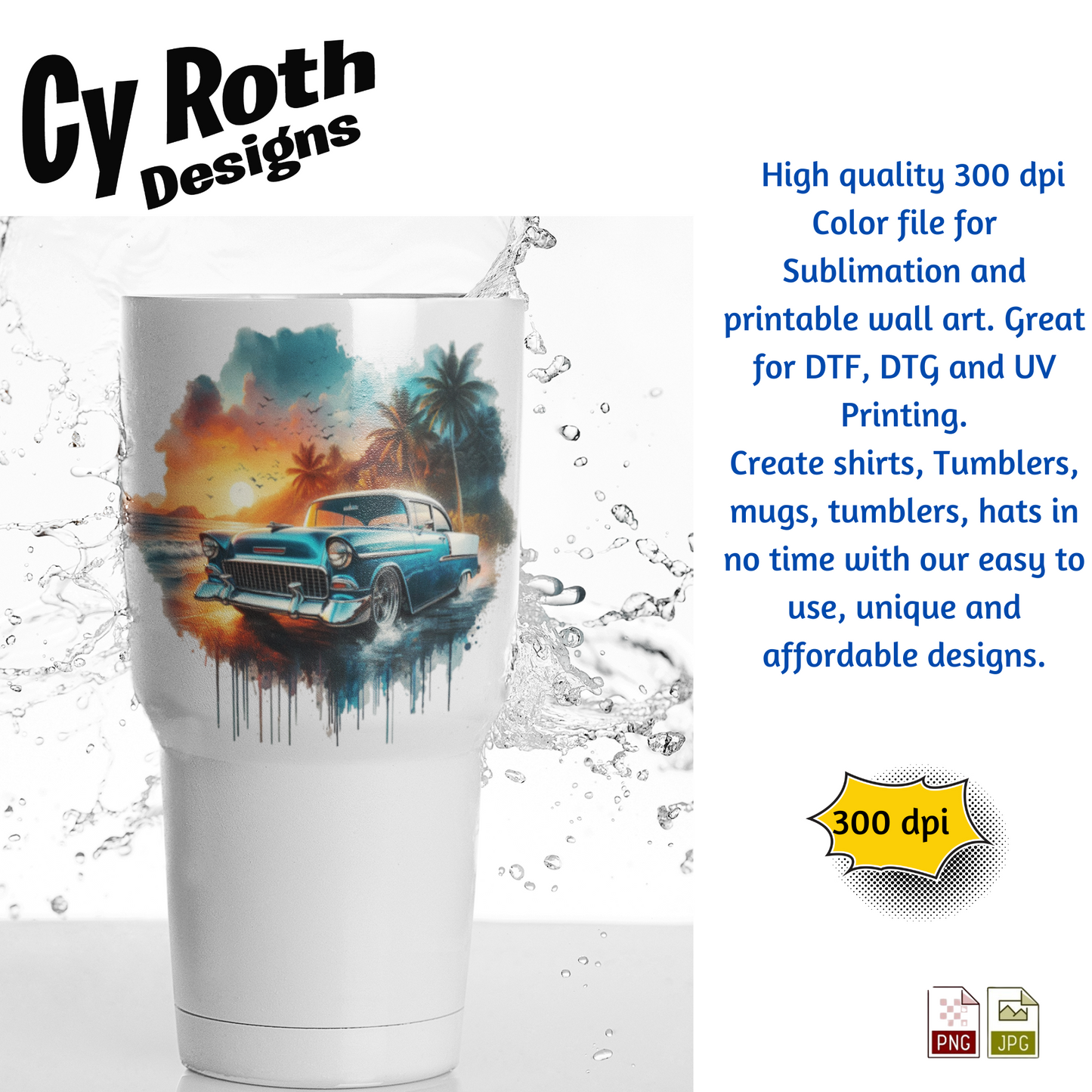 1955 Chevy Bel Air Sublimation Wall Art 20oz skinny Tumbler PNG JPG file, shirt PNG, Junk Journal image