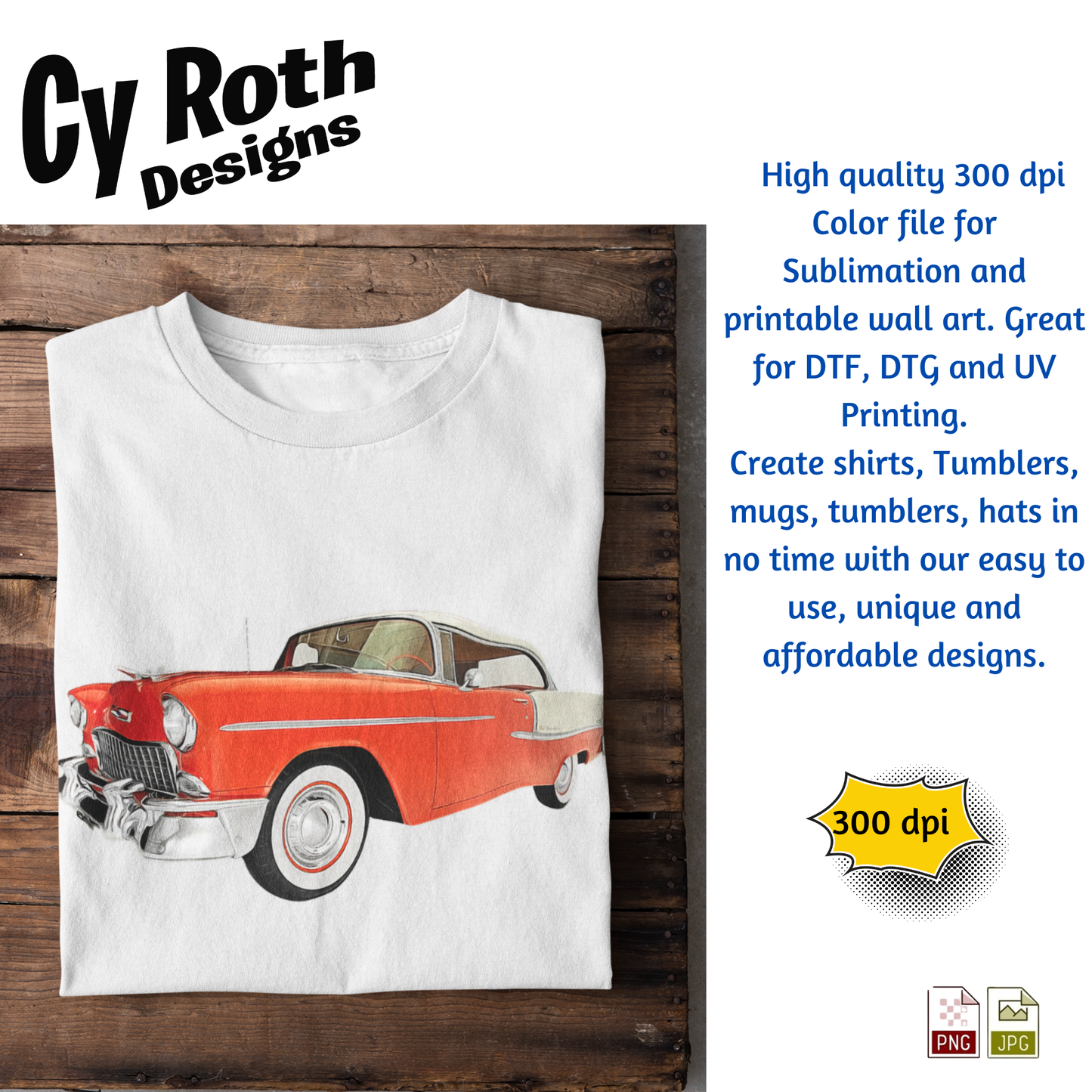 White T-shirt with 1955 Chevy Bel Air