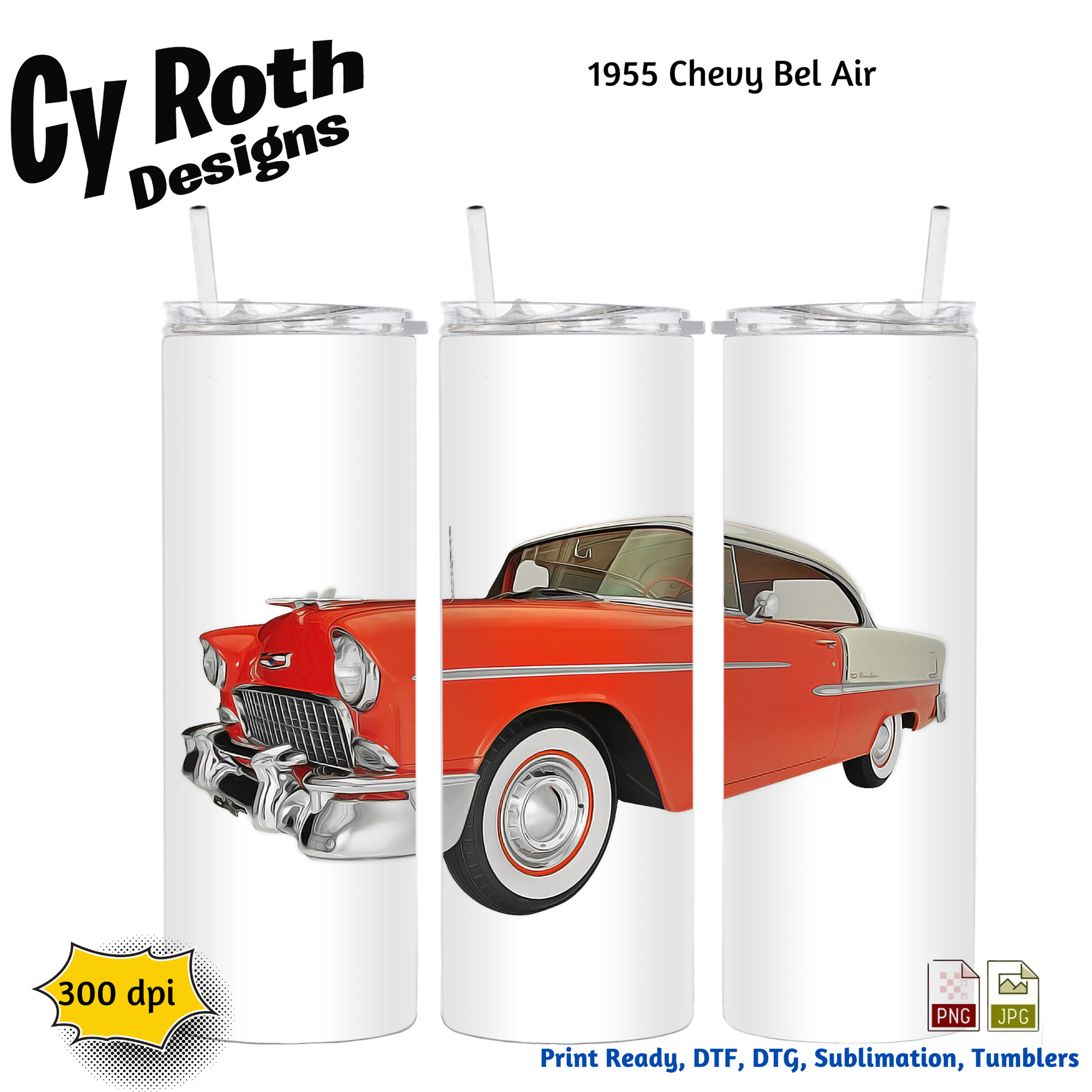 20 oz tumbler with 1955 Chevy Bel Air design.