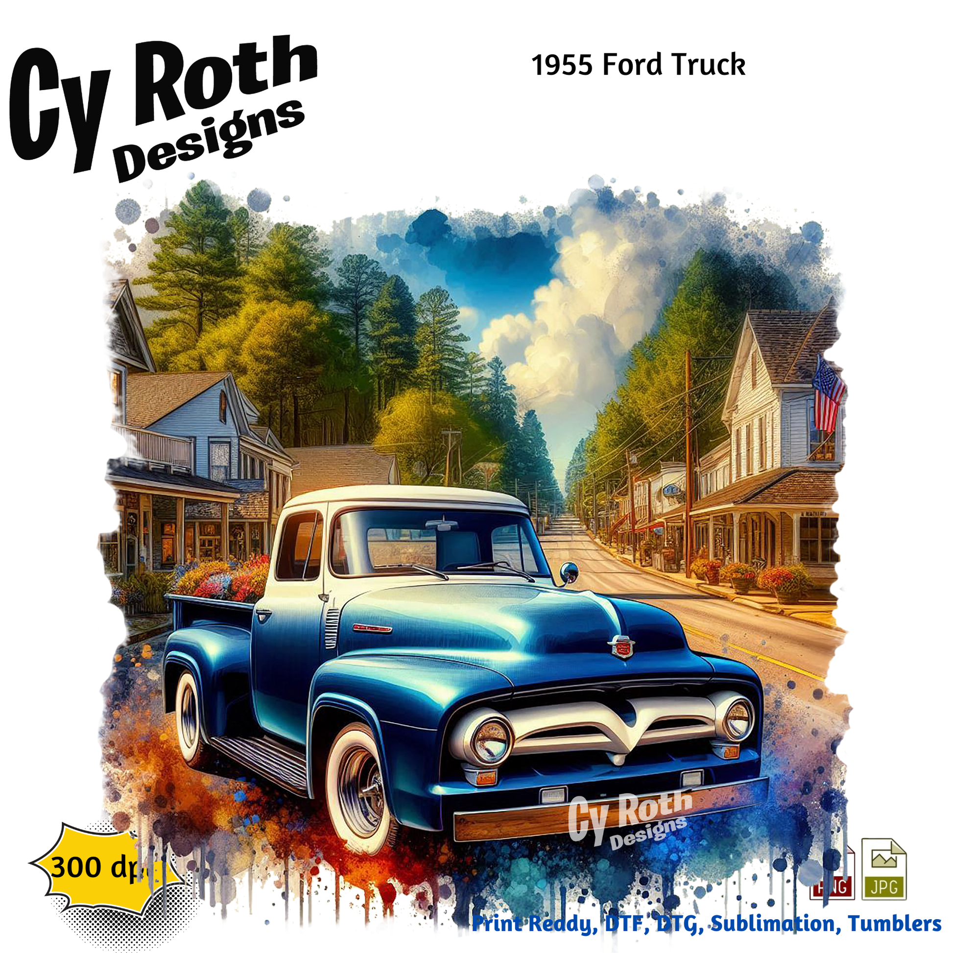1955 Ford Truck Sublimation Design: Tumblers, Shirts, Wall Art (PNG, JPG Digital Download)