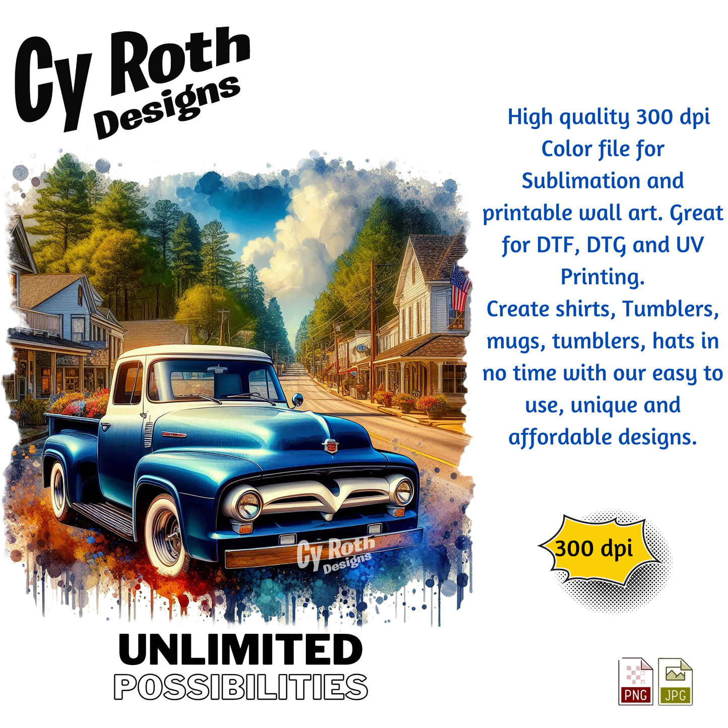 1955 Ford Truck Sublimation Design: Tumblers, Shirts, Wall Art (PNG, JPG Digital Download)