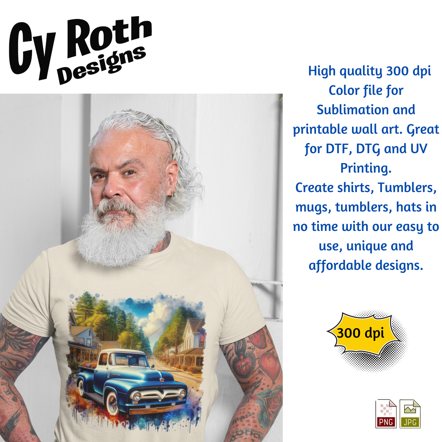 Man wearing t-shirt featuring 1955 Ford Truck Sublimation art by CyRoth Designs