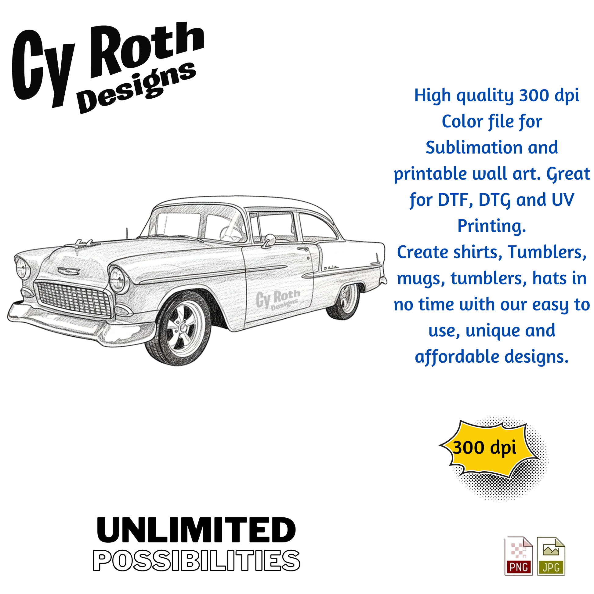 1955 Chevy Bel Air sublimation design for tumblers, T-Shirts, Wall Art (PNG, SVG Digital Download).