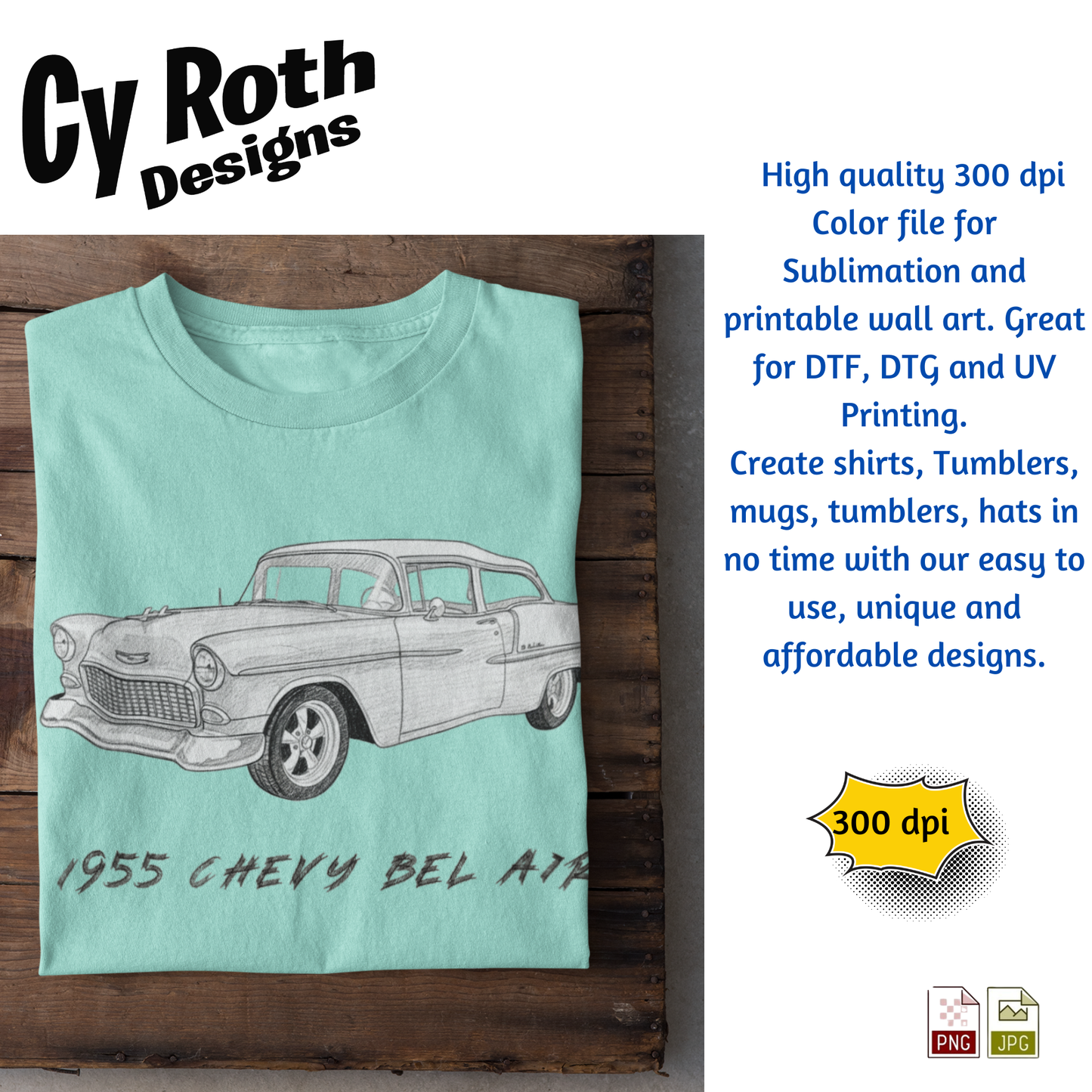 T-shirt with 1955 Chevy Bel Air sublimation design 