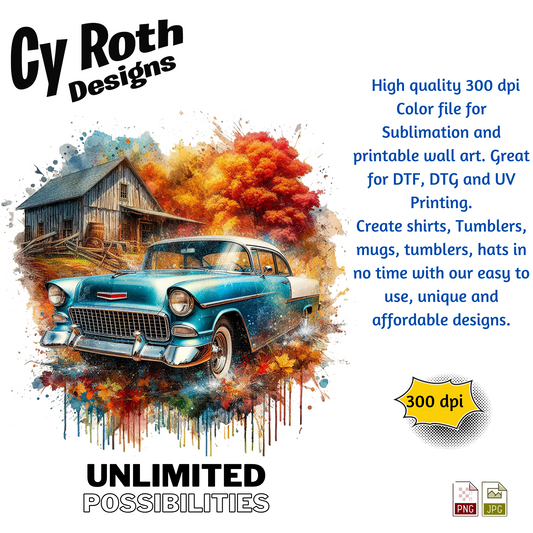 1955 Chevy Bel Air Sublimation Wall Art 20oz skinny Tumbler PNG JPG file, shirt PNG, Junk Journal image