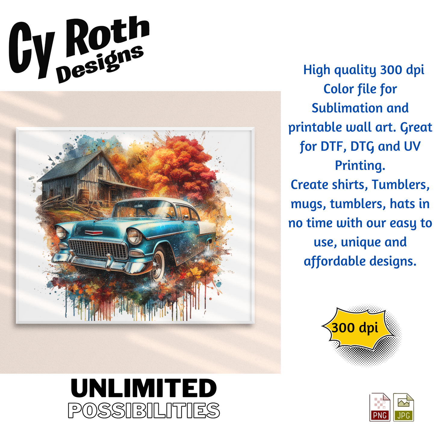 1955 Chevy Bel Air Sublimation Wall Art 20oz skinny Tumbler PNG JPG file, shirt PNG, Junk Journal image