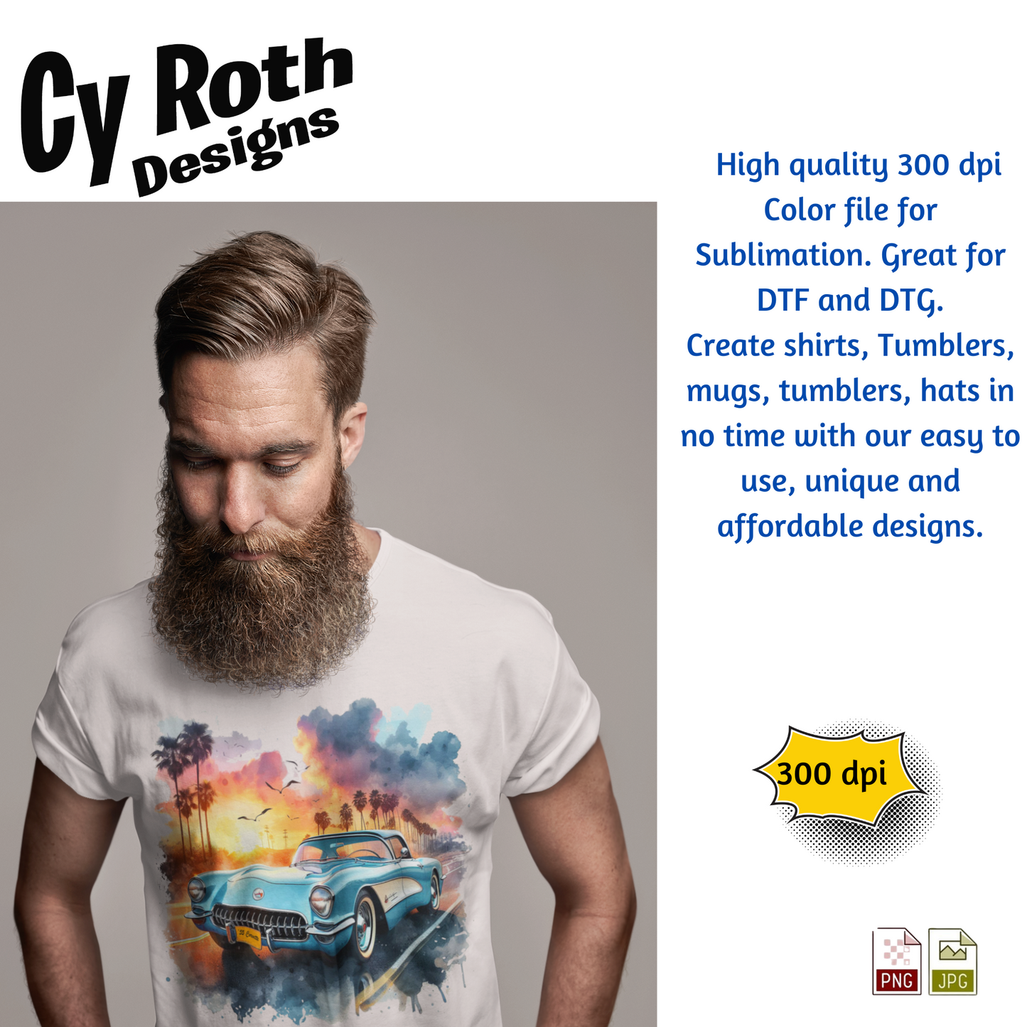 1955 Corvette Sublimation PNG JPG file, Wall Art 20oz skinny Tumbler, shirt PNG, Junk Journal image