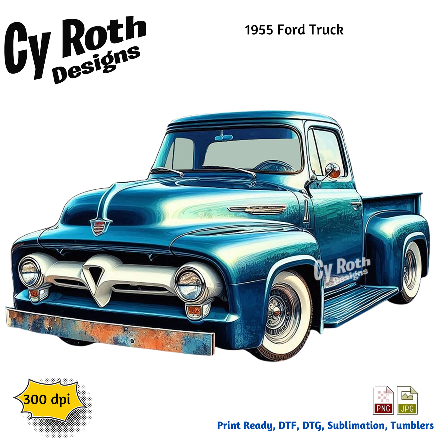 1955 Ford Truck Sublimation Design: Tumblers, Shirts, Wall Art (PNG, JPG Digital Download)
