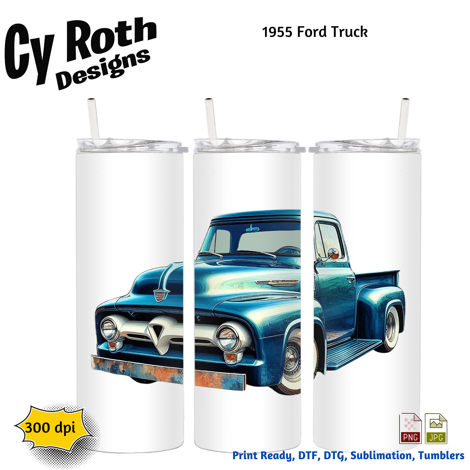 20 oz tumbler made with 1955 Ford Truck Sublimation Art by CyRoth Designs
