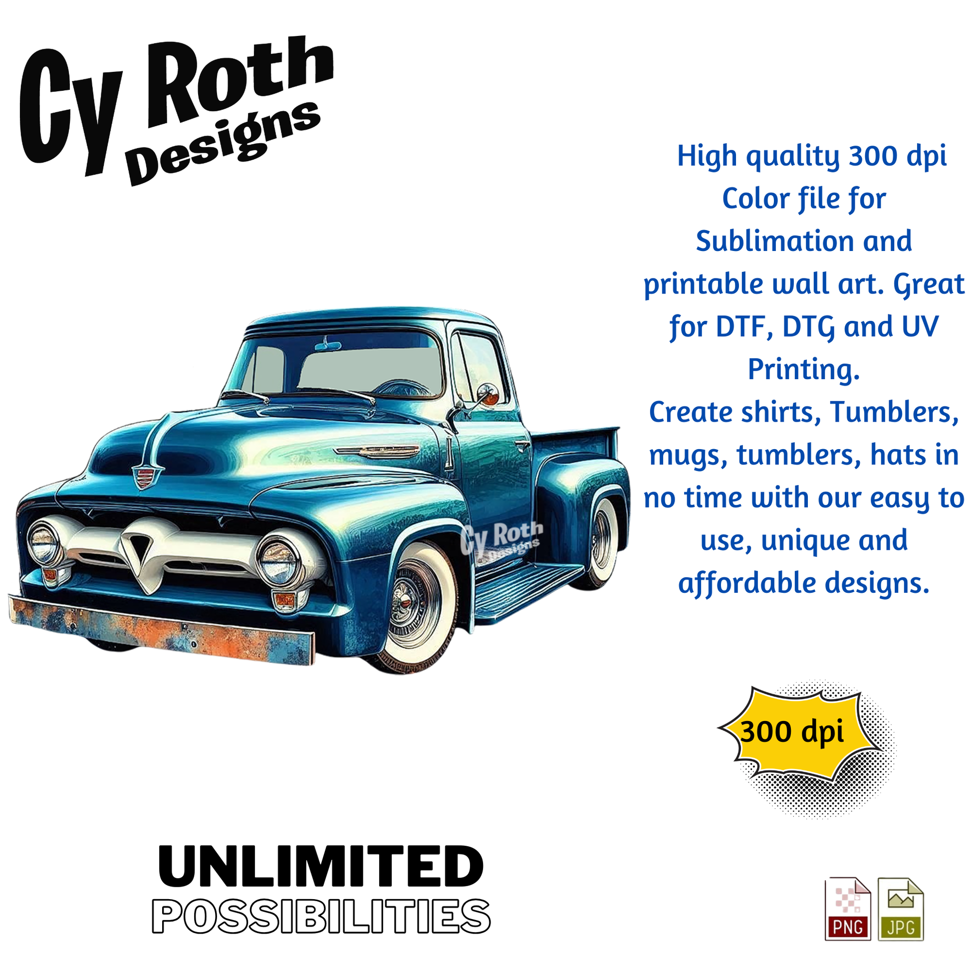 1955 Ford Truck Sublimation Design: Tumblers, Shirts, Wall Art (PNG, JPG Digital Download)