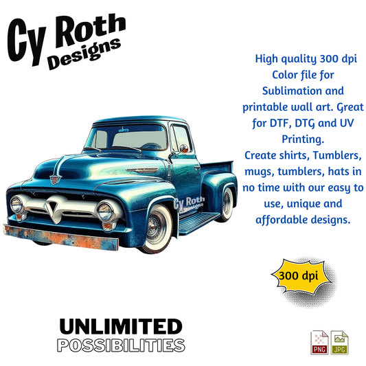 1955 Ford Truck Sublimation Design: Tumblers, Shirts, Wall Art (PNG, JPG Digital Download)