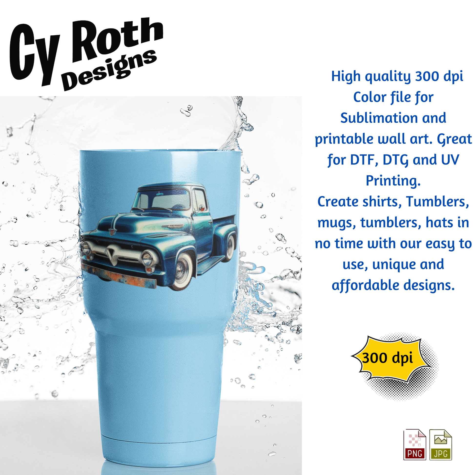 Large tumbler with 1955 Ford Truck Sublimation Design