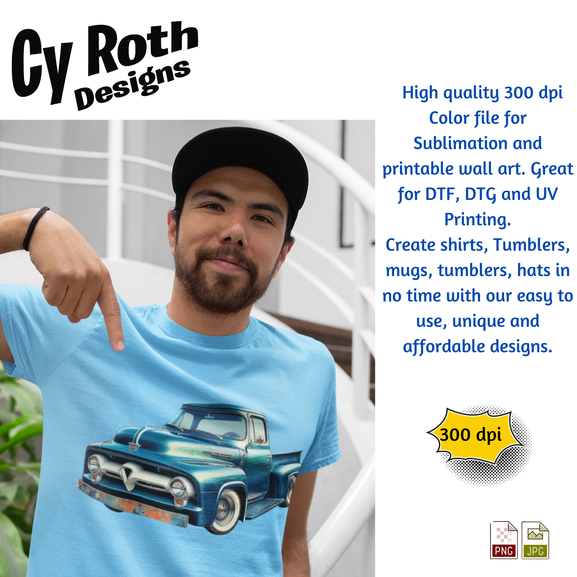 Man wearing t-shirt featuring 1955 Ford Truck Sublimation Art by CyRoth Designs