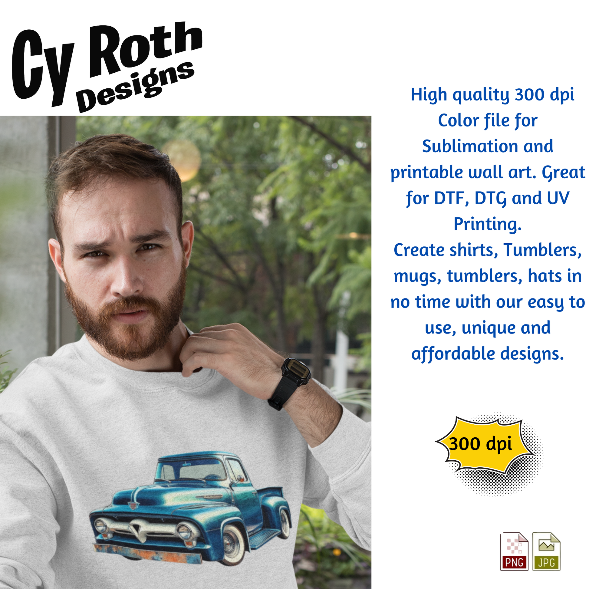 Man wearing sweatshirt with image of a 1955 Ford Truck