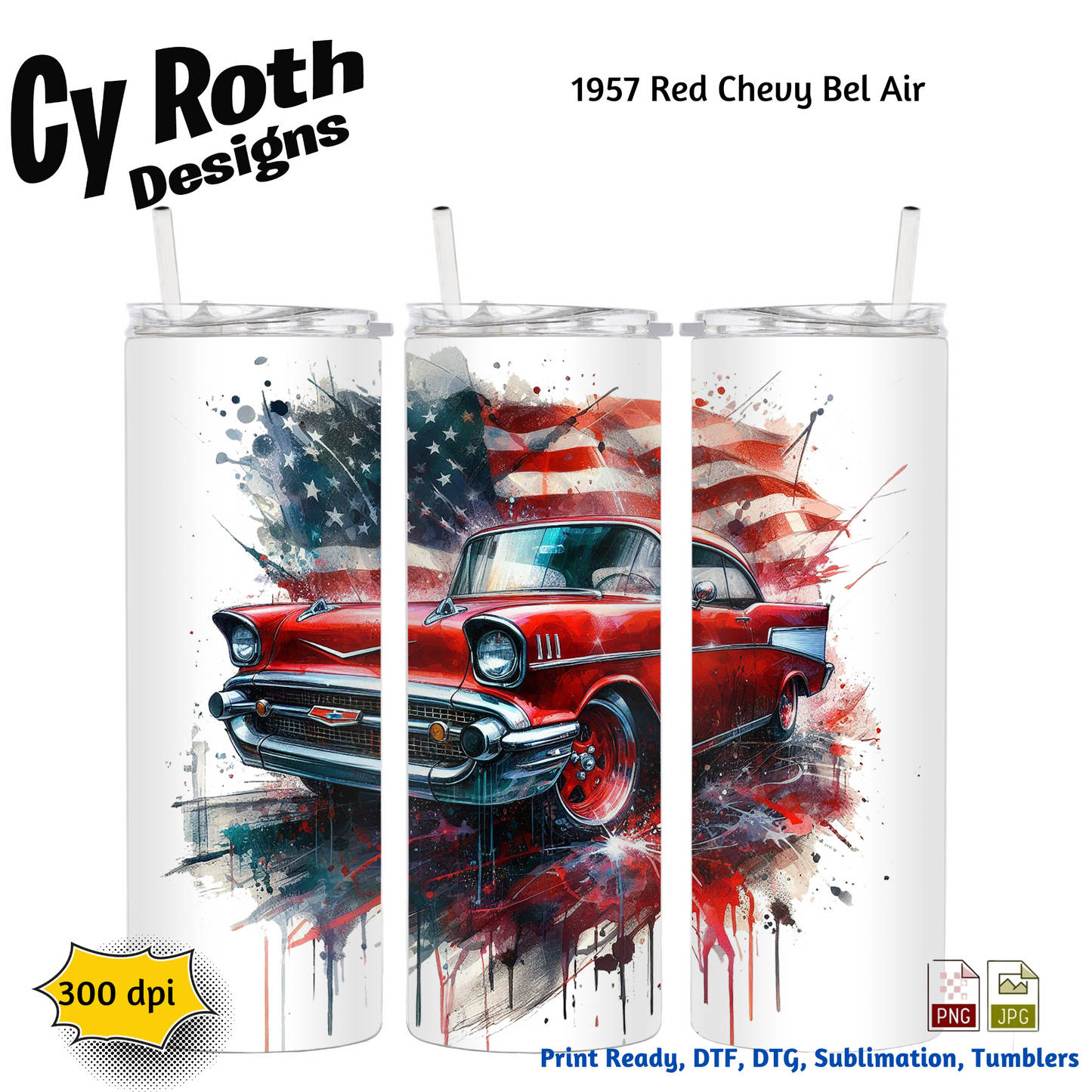 1957 Chevy Bel Air Sublimation Wall Art 20oz skinny Tumbler PNG JPG file, shirt PNG, Junk Journal image