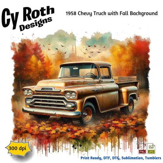 1958 Chevy Truck Sublimation Wall Art 20oz skinny Tumbler PNG JPG file, shirt PNG, Junk Journal image