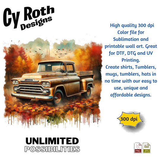 1958 Chevy Truck Sublimation Wall Art 20oz skinny Tumbler PNG JPG file, shirt PNG, Junk Journal image