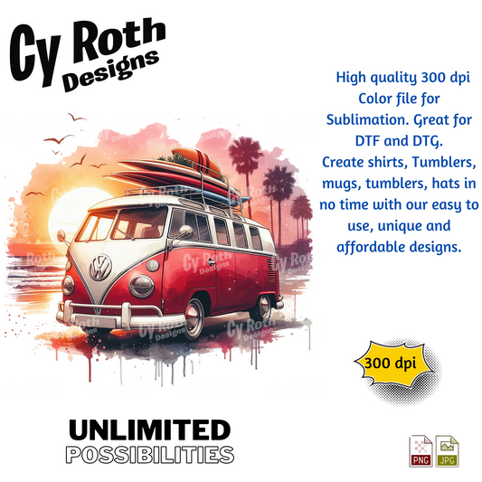 1961 VW Bus Sublimation PNG JPG file, Wall Art 20oz skinny Tumbler, shirt PNG, Junk Journal image