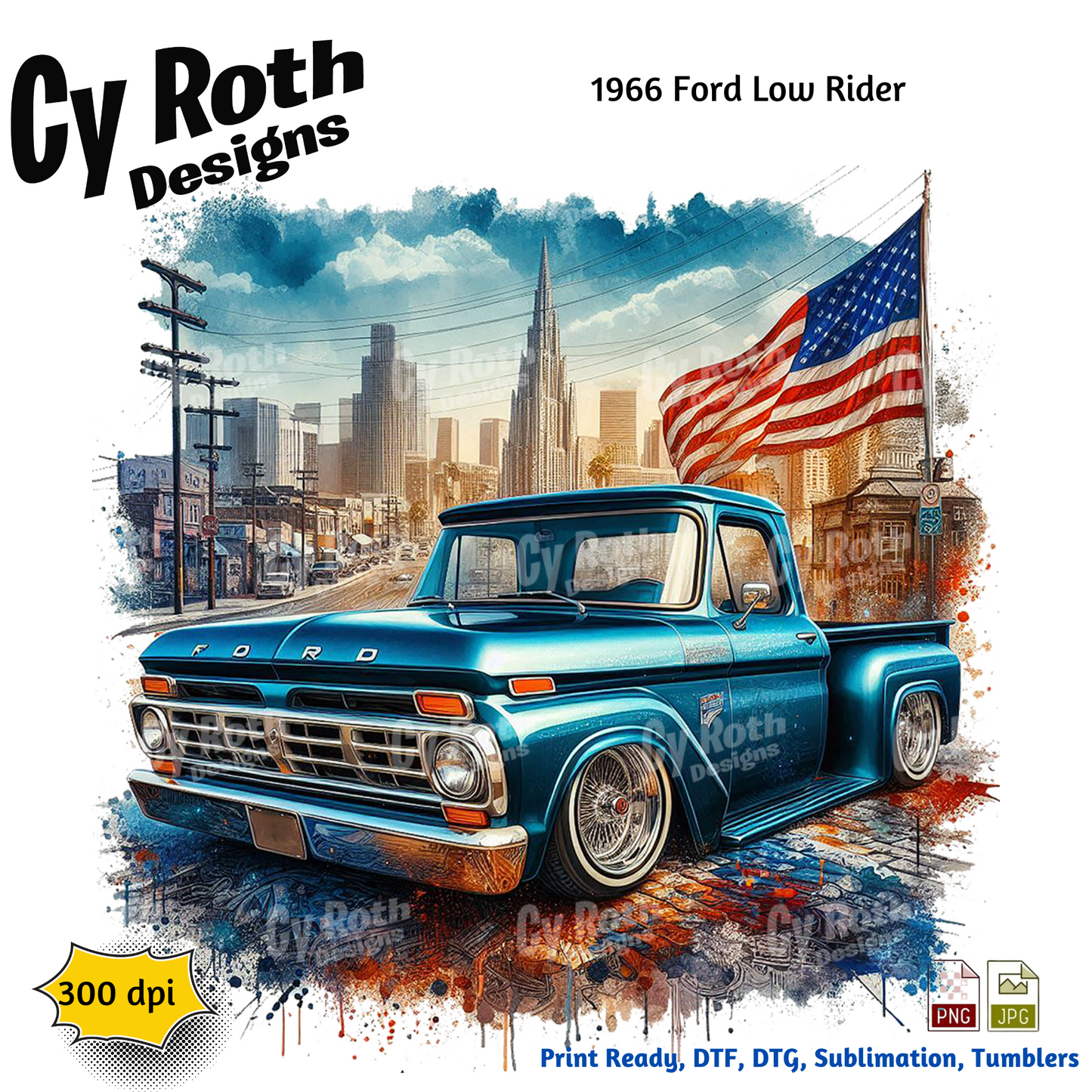 1966 Ford Low Rider Sublimation PNG JPG file, Wall Art 20oz skinny Tumbler, shirt PNG, Junk Journal image