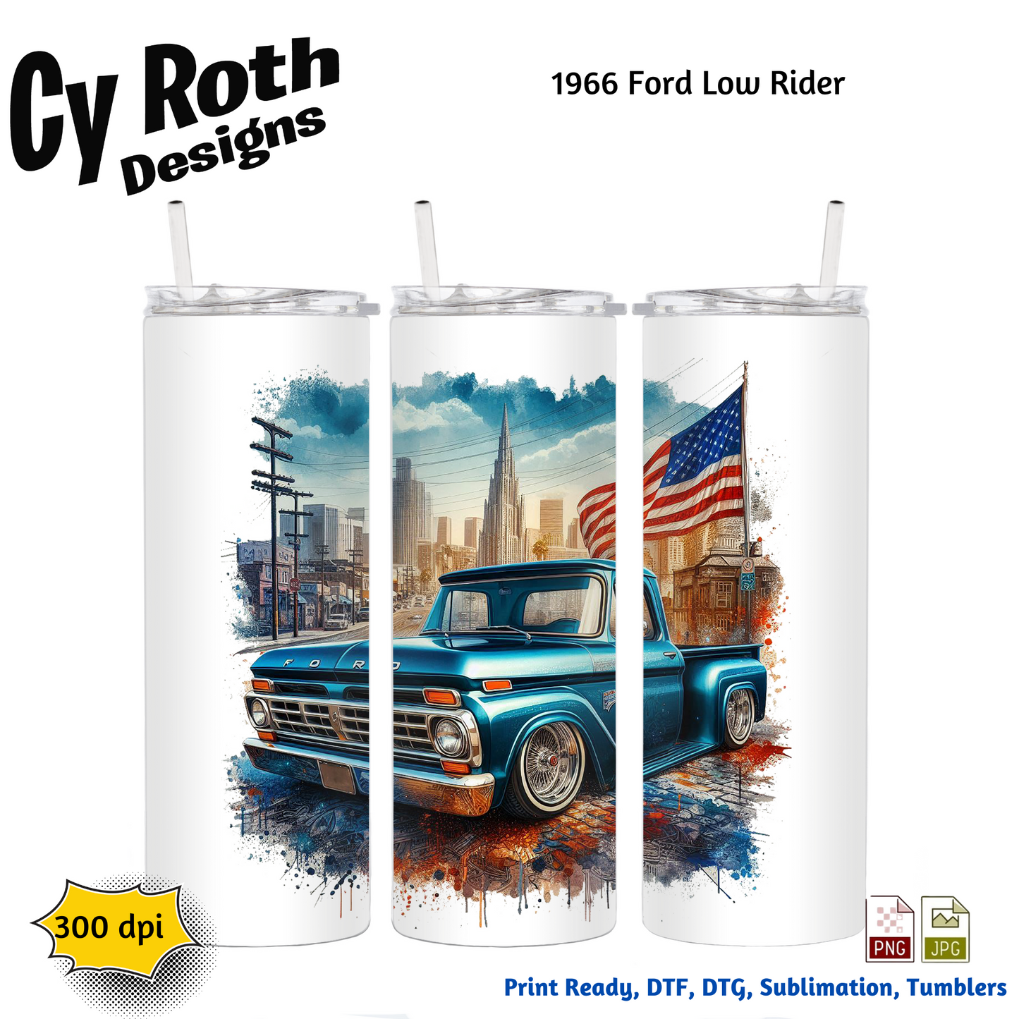 1966 Ford Low Rider Sublimation PNG JPG file, Wall Art 20oz skinny Tumbler, shirt PNG, Junk Journal image