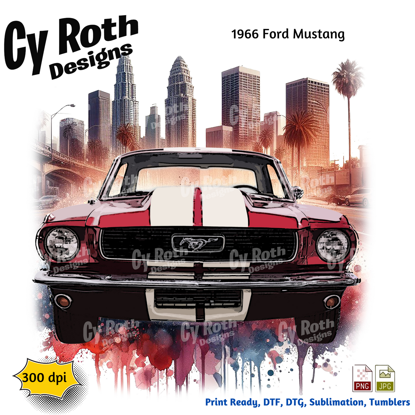 1966 Mustang Sublimation PNG JPG file, Wall Art 20oz skinny Tumbler, shirt PNG, Junk Journal image