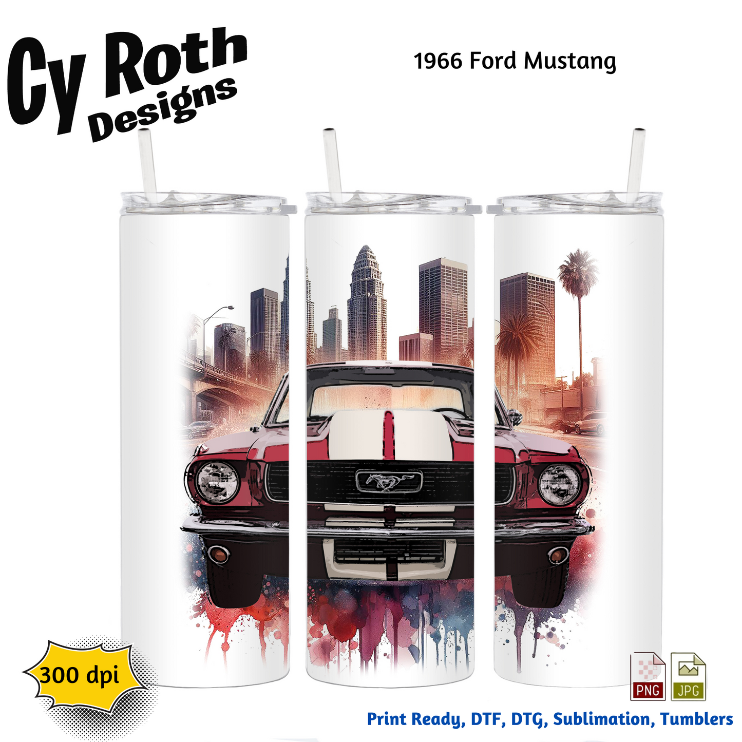 1966 Mustang Sublimation PNG JPG file, Wall Art 20oz skinny Tumbler, shirt PNG, Junk Journal image