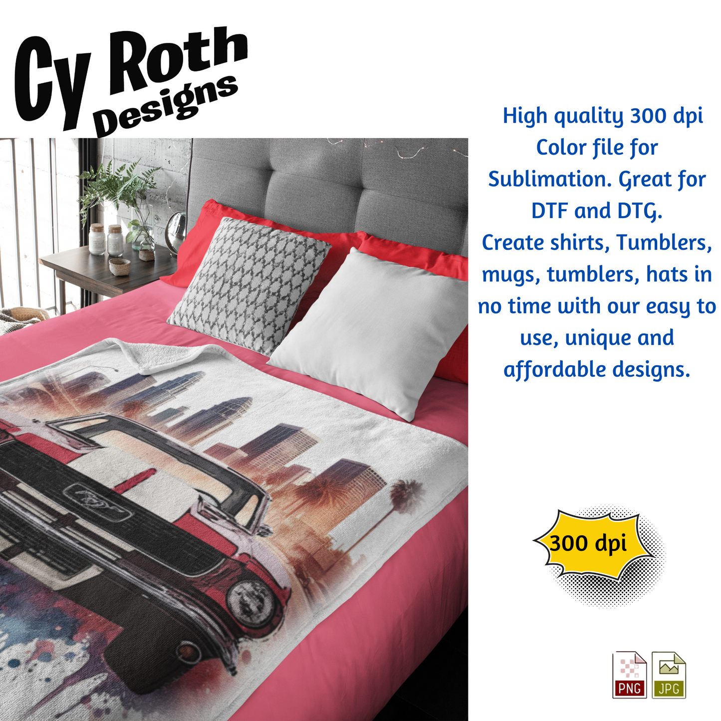 1966 Mustang Sublimation PNG JPG file, Wall Art 20oz skinny Tumbler, shirt PNG, Junk Journal image