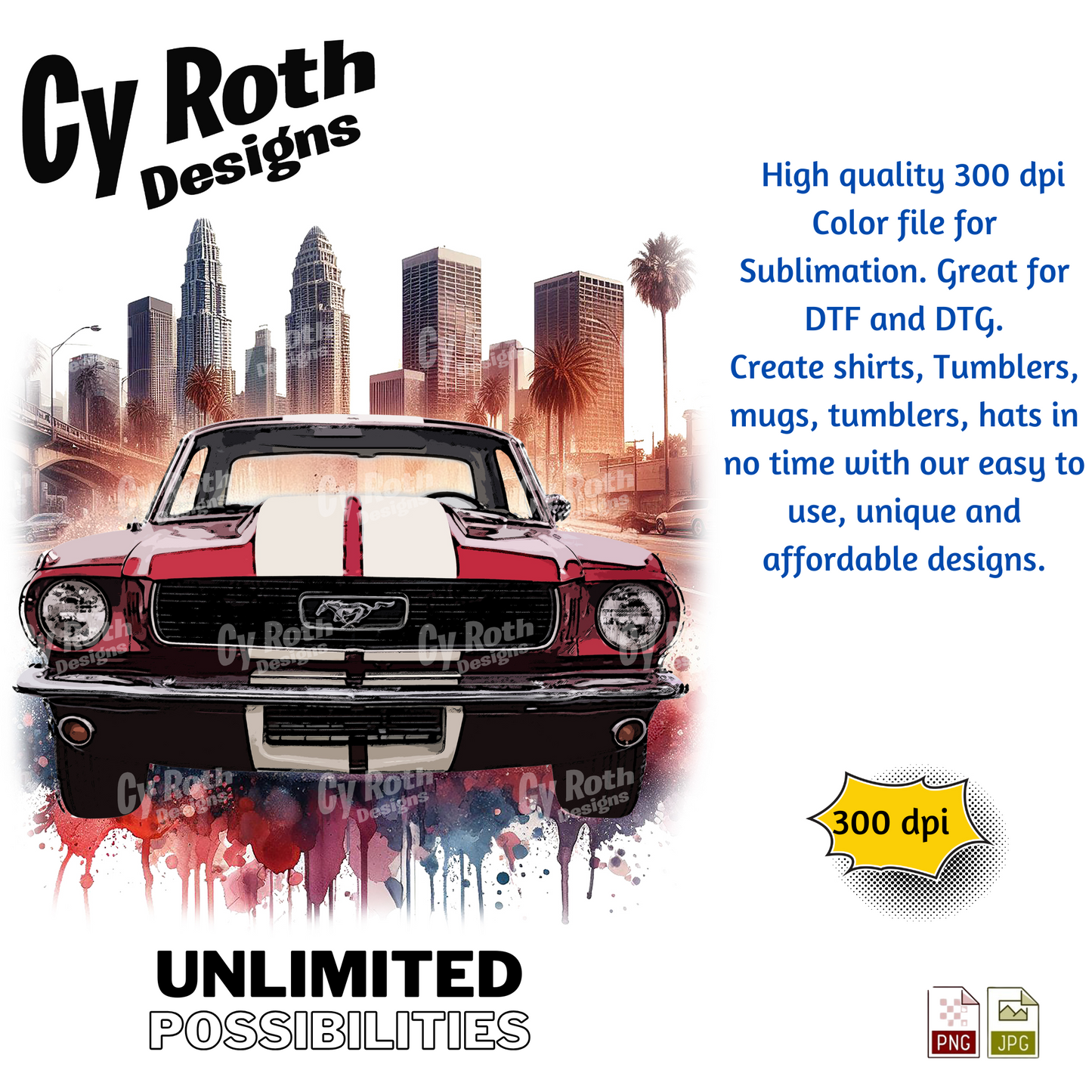 1966 Mustang Sublimation PNG JPG file, Wall Art 20oz skinny Tumbler, shirt PNG, Junk Journal image