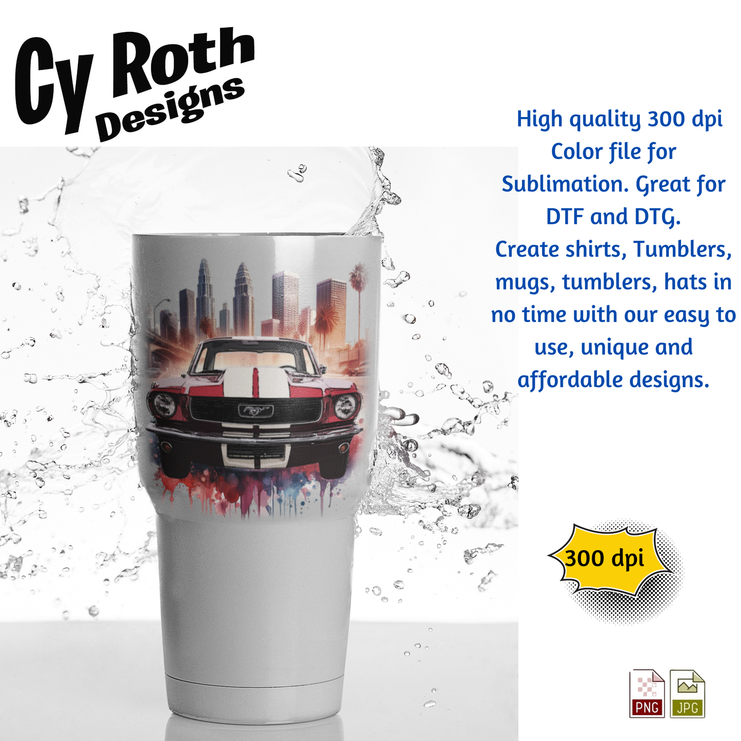 1966 Mustang Sublimation PNG JPG file, Wall Art 20oz skinny Tumbler, shirt PNG, Junk Journal image