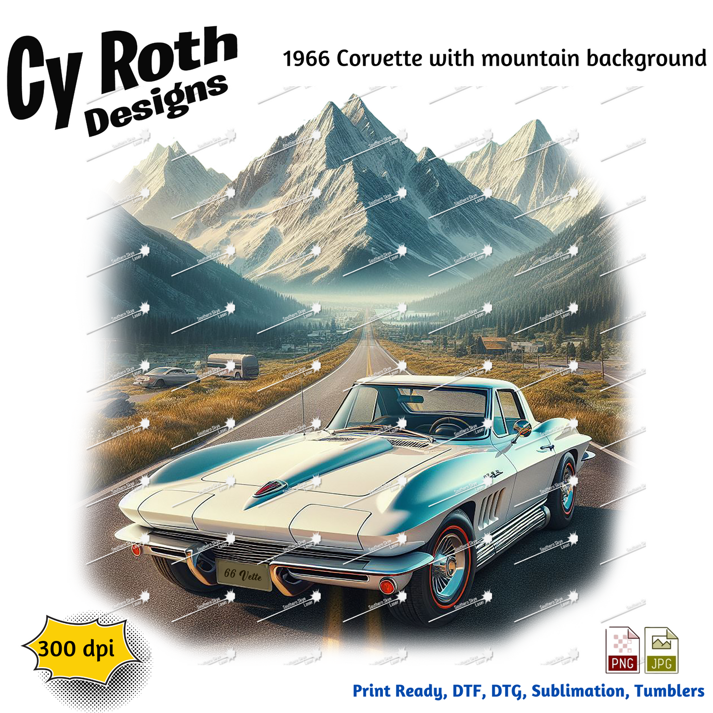 1966 Corvette Sublimation PNG JPG file, Wall Art 20oz skinny Tumbler, shirt PNG, Junk Journal image