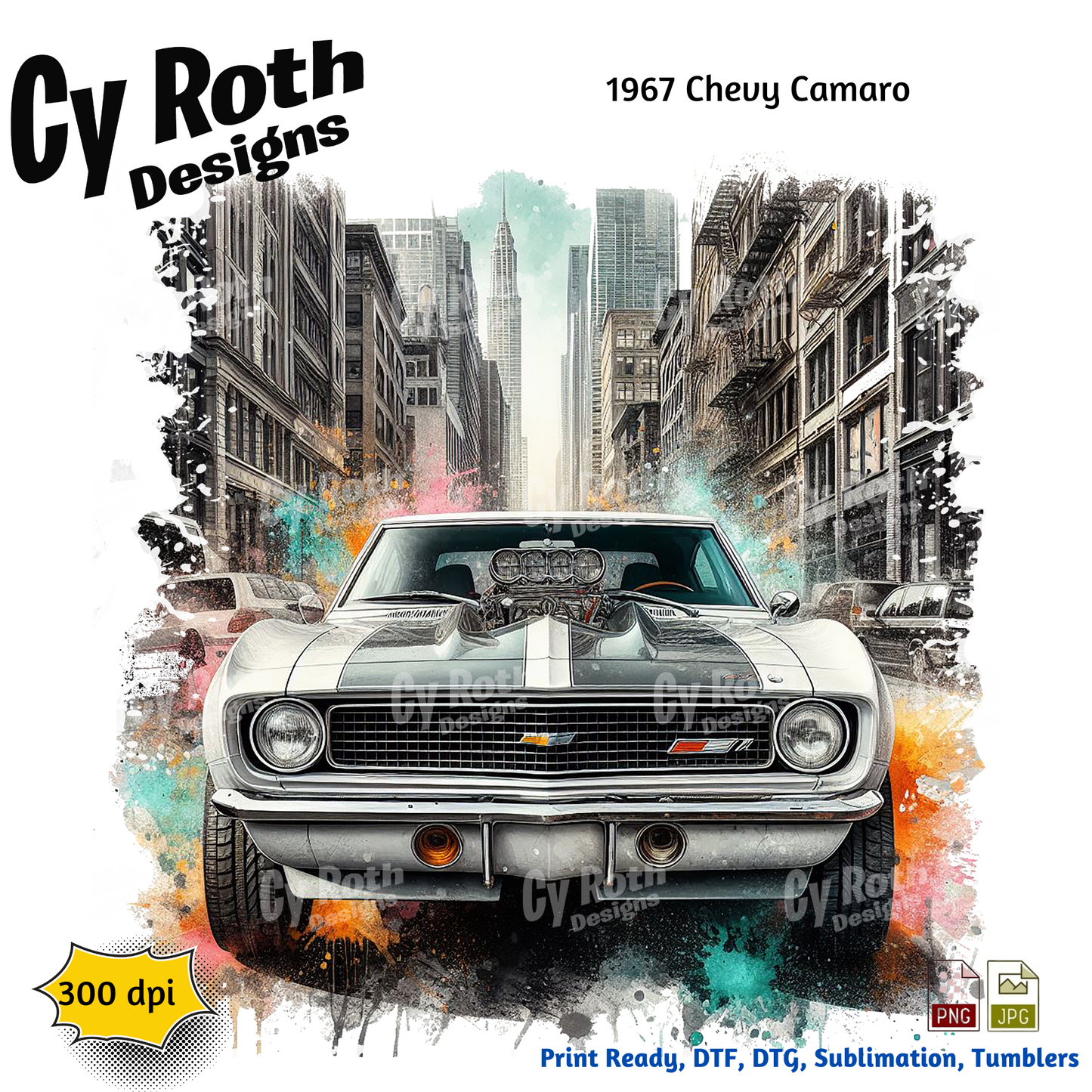 1967 Camaro Sublimation PNG JPG file, Wall Art 20oz skinny Tumbler, shirt PNG, Junk Journal image