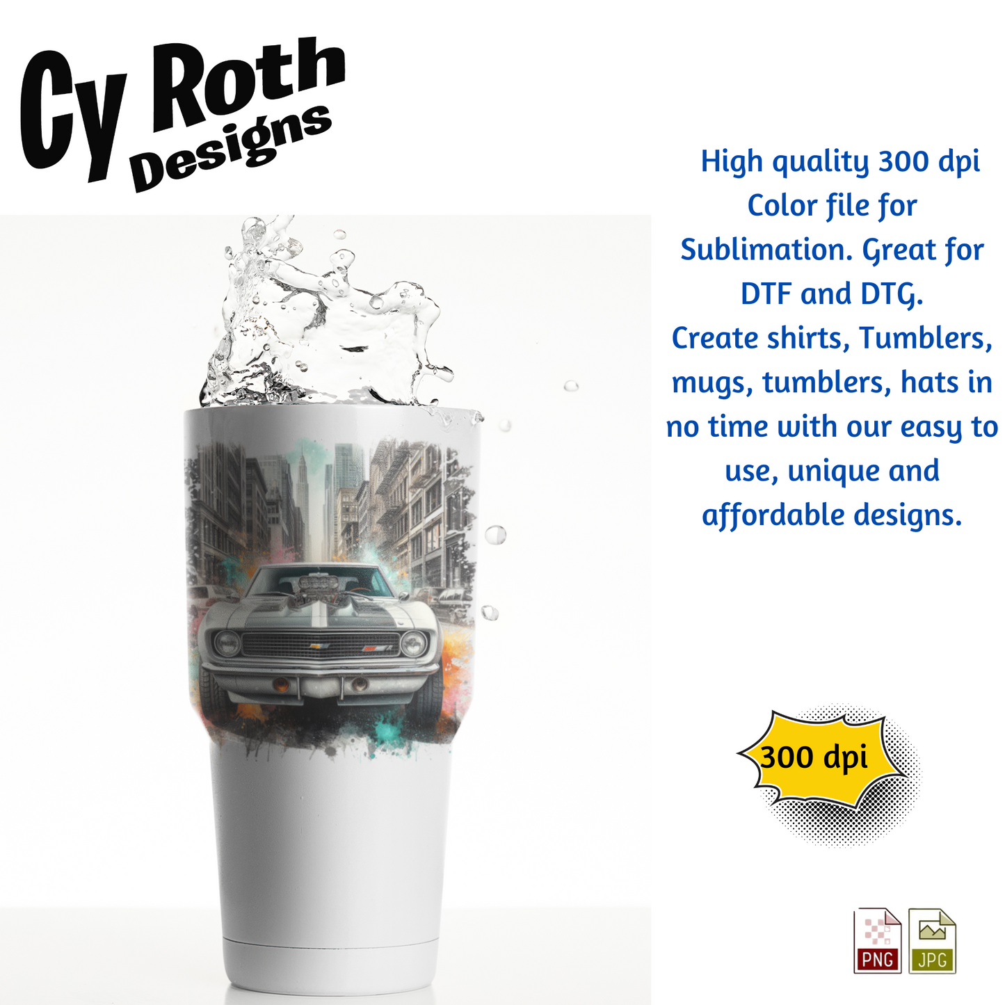 1967 Camaro Sublimation PNG JPG file, Wall Art 20oz skinny Tumbler, shirt PNG, Junk Journal image