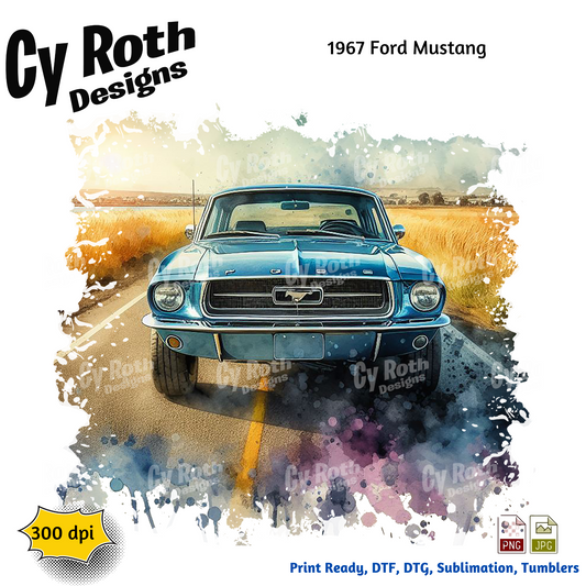 1967 Ford Mustang Sublimation Wall Art 20oz skinny Tumbler PNG JPG file, shirt PNG, Junk Journal image