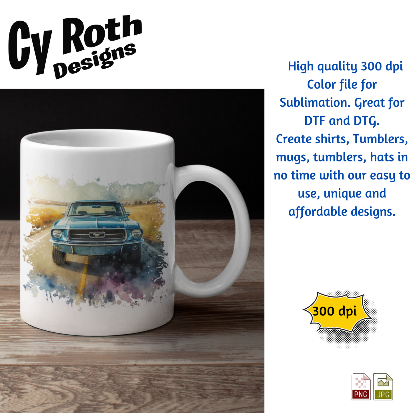 1967 Ford Mustang Sublimation Wall Art 20oz skinny Tumbler PNG JPG file, shirt PNG, Junk Journal image