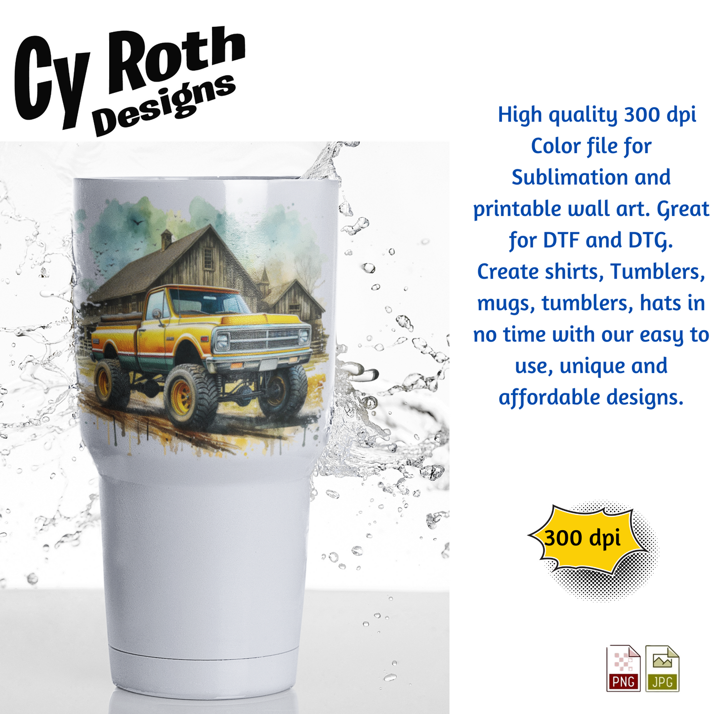 1969 Chevy Truck Sublimation Wall Art 20oz skinny Tumbler PNG JPG file, shirt PNG, Junk Journal image