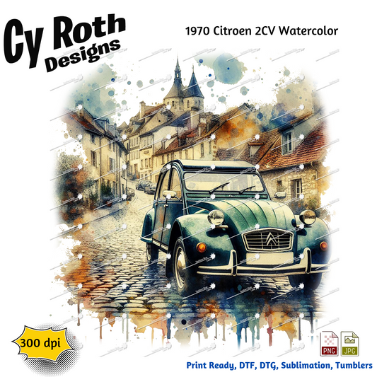 1970 Citroen 2CV Sublimation PNG JPG file, Wall Art 20oz skinny Tumbler, shirt PNG, Junk Journal image