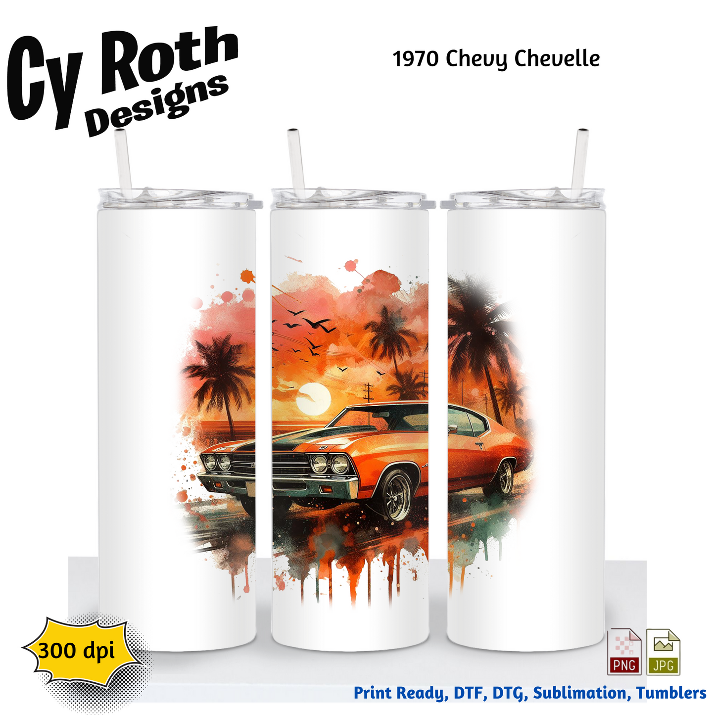 1970 Chevelle Sublimation PNG JPG file, Wall Art 20oz skinny Tumbler, shirt PNG, Junk Journal image