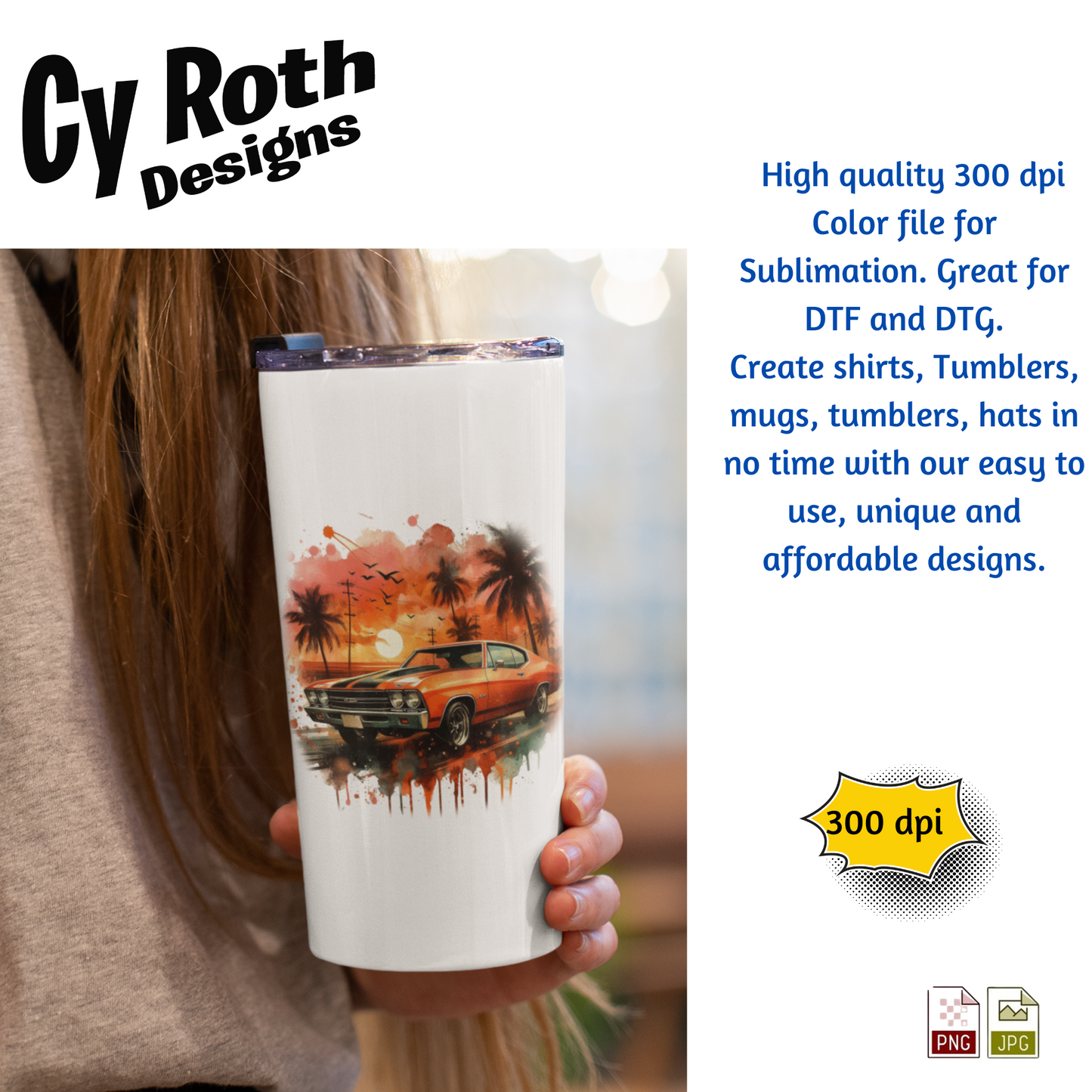 1970 Chevelle Sublimation PNG JPG file, Wall Art 20oz skinny Tumbler, shirt PNG, Junk Journal image