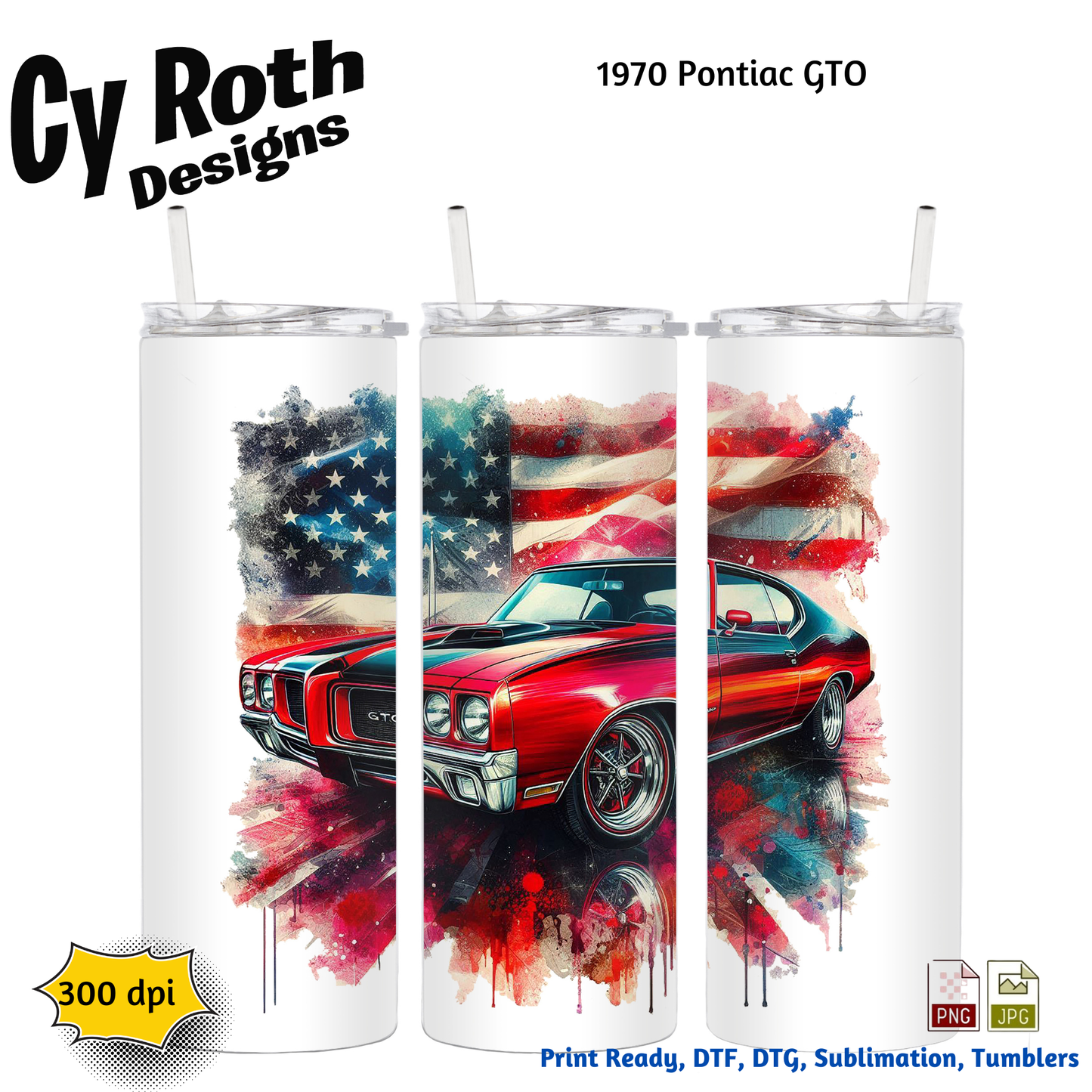 20 oz tumbler featuring 1970 Pontiac GTO Sublimation Design