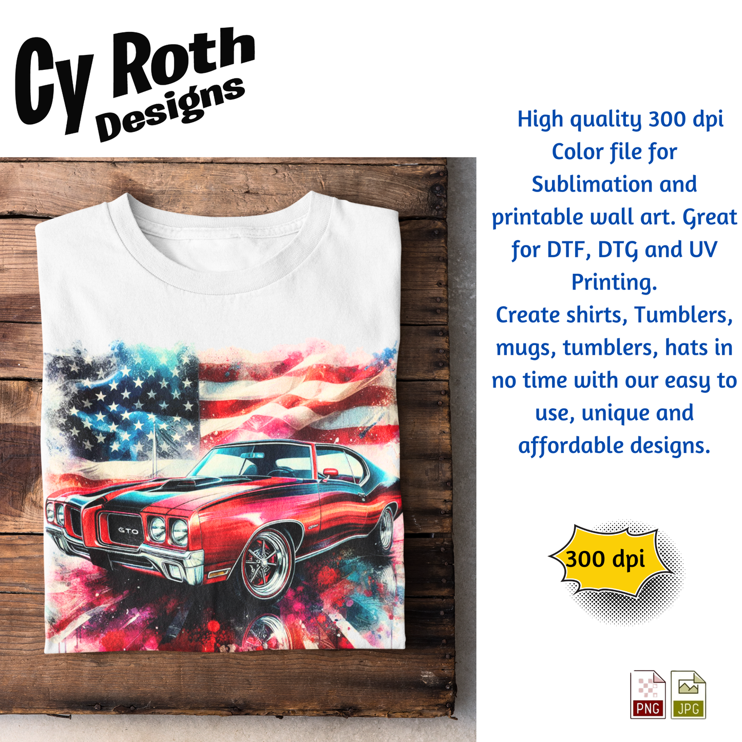 t-shirt with 1970 Pontiac GTO Sublimation Design