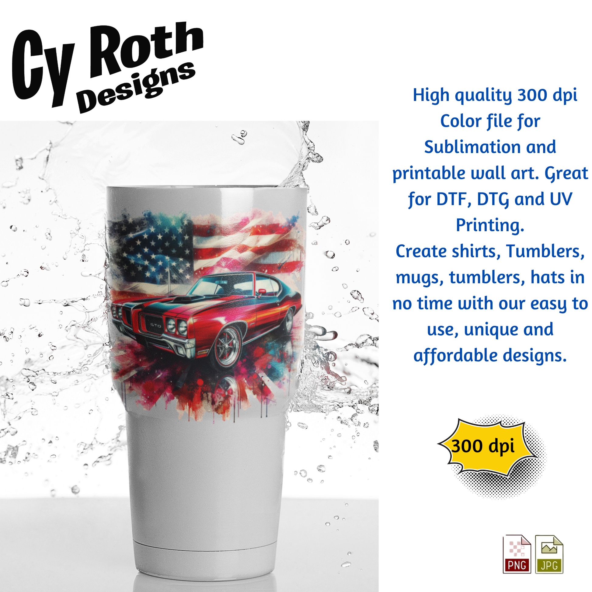 Large tumbler with image of a 1970 Pontiac GTO 