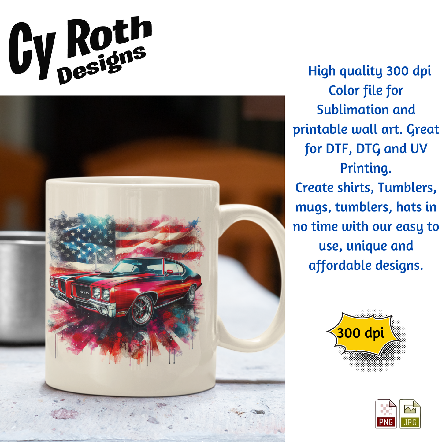 Coffee mug with 1970 Pontiac GTO Sublimation Design