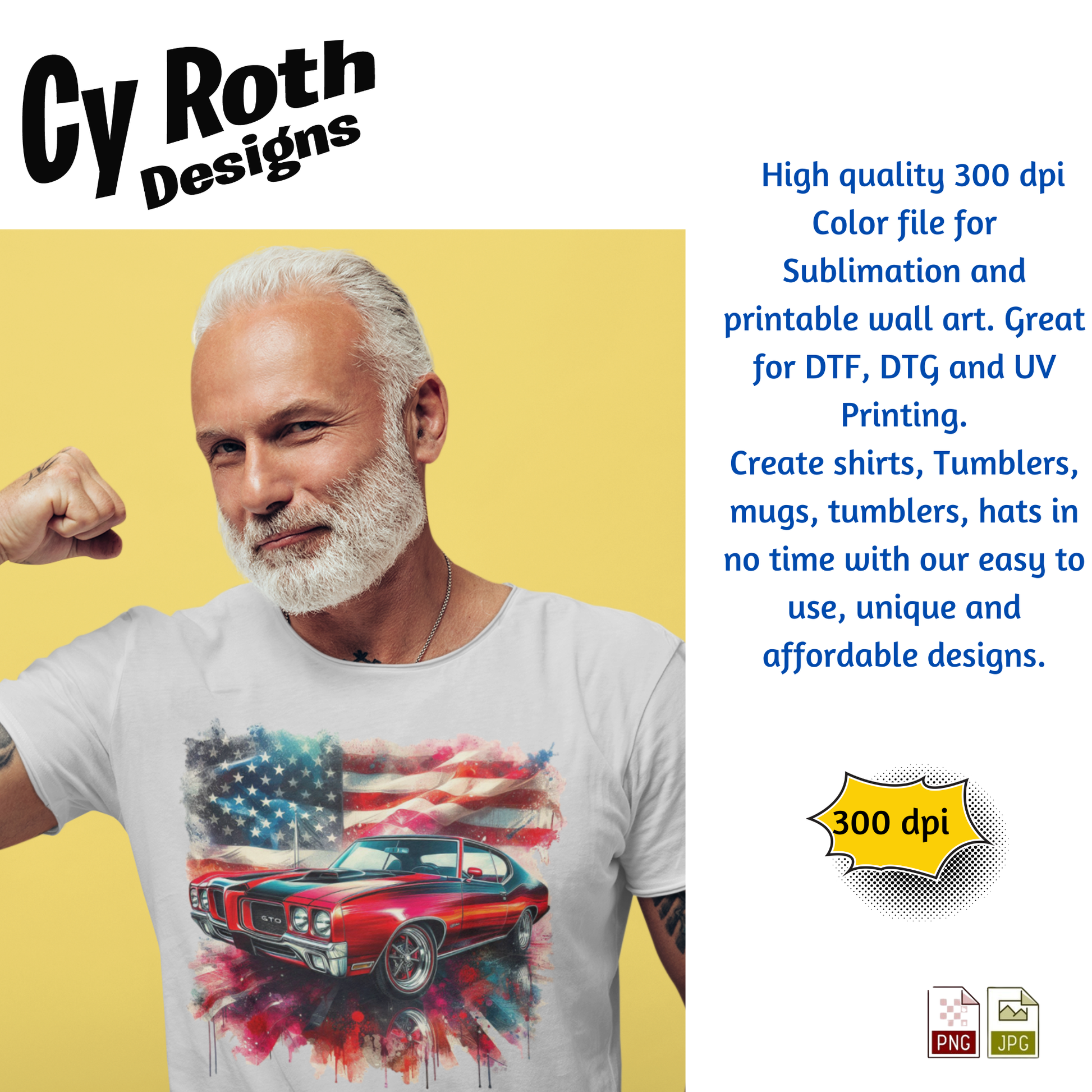 man wearing t-shirt featuring 1970 Pontiac GTO Sublimation Design