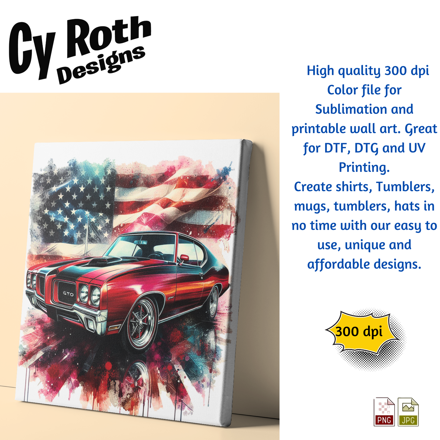 Canvas featuring 1970 Pontiac GTO Sublimation Art by CyRoth Designs