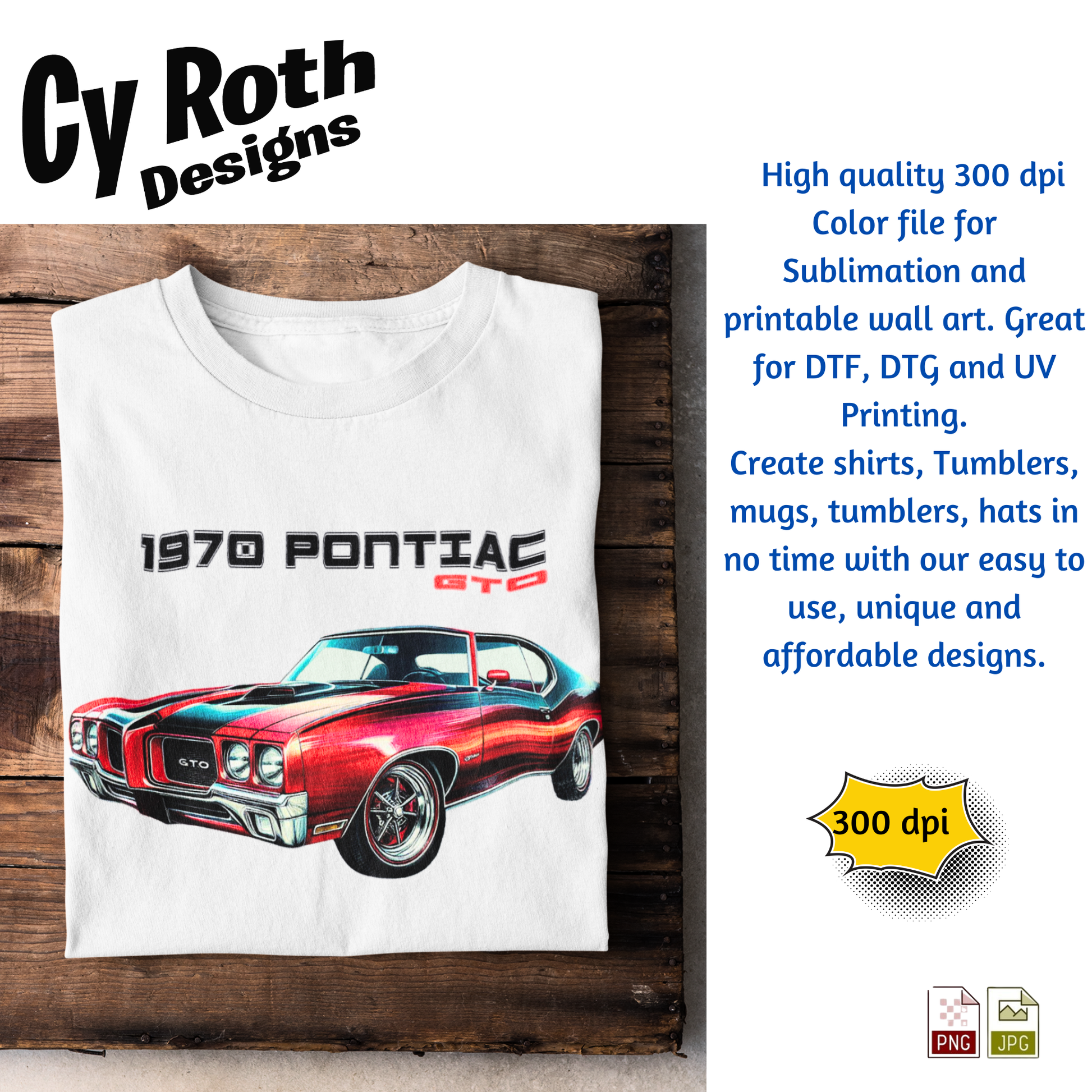 T-shirt with 1970 Pontiac GTO Sublimation Design