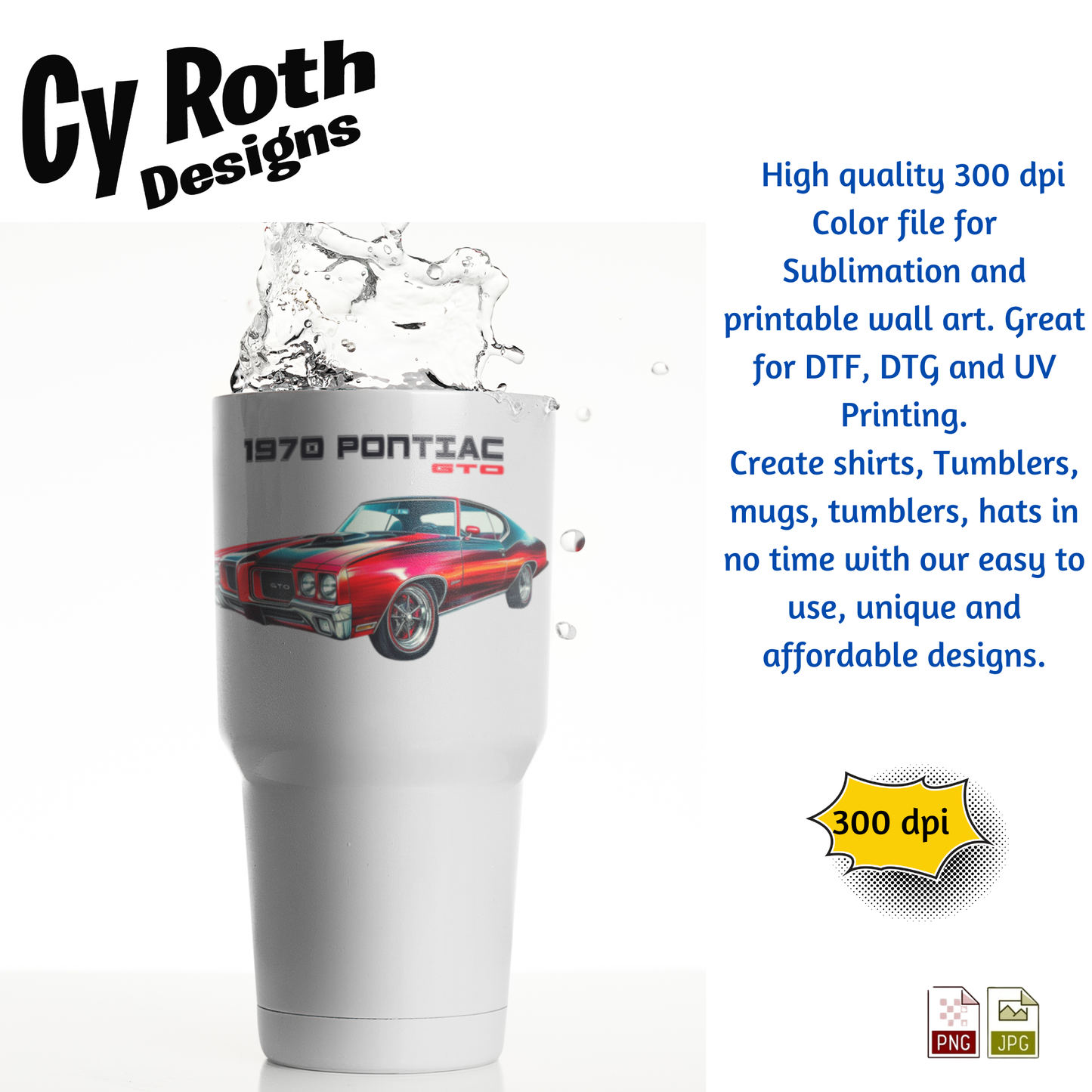 Large tumbler with 1970 Pontiac GTO Sublimation Art