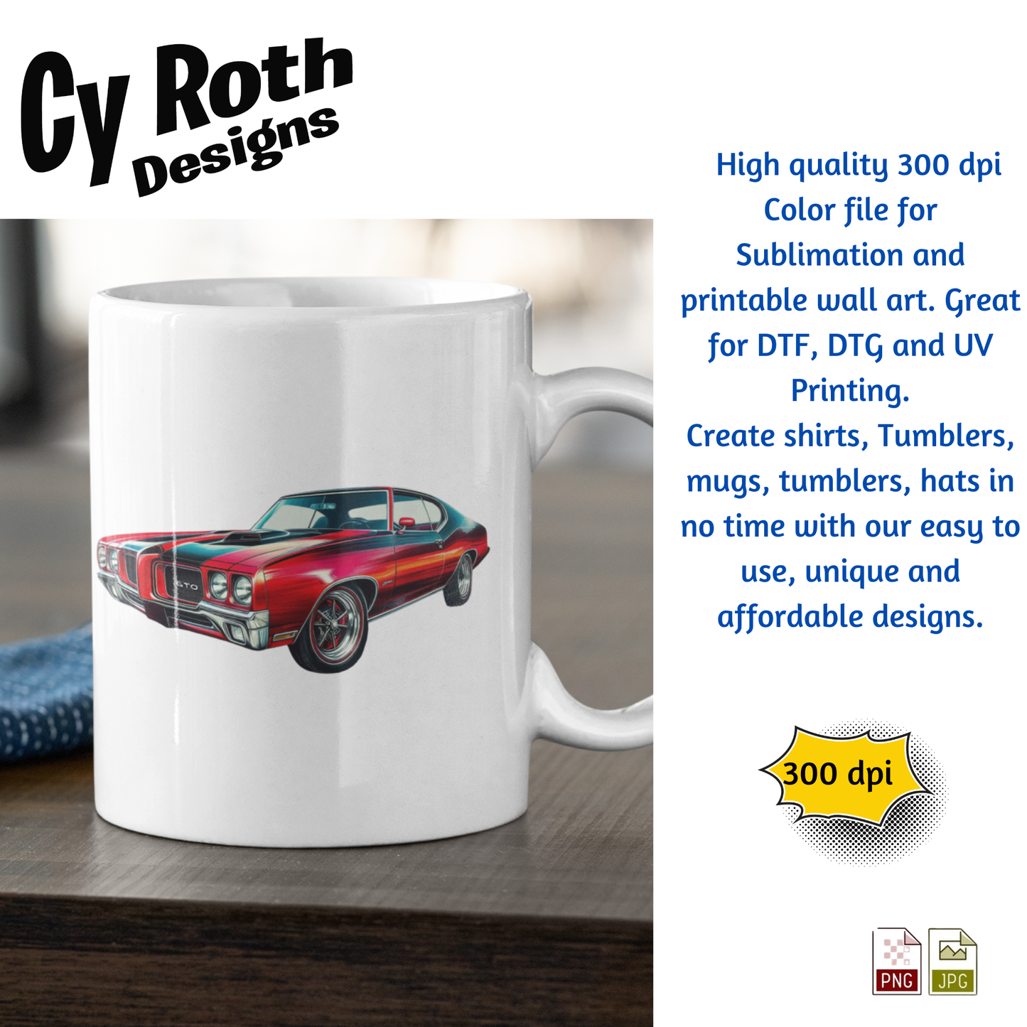 Coffee mug with 1970 Pontiac GTO image