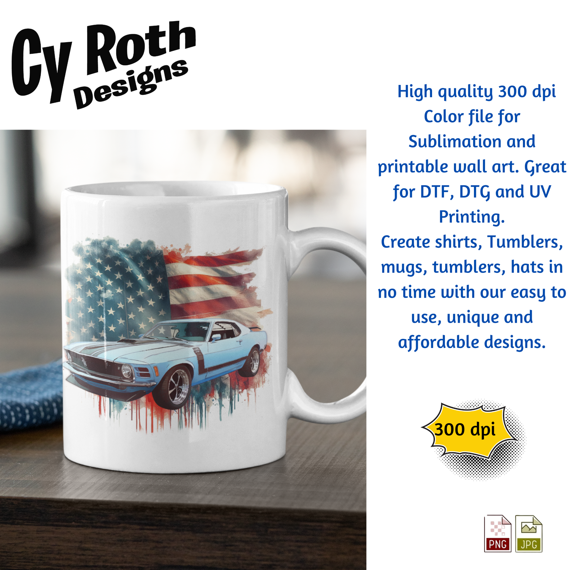 Coffee mug with 1970 Ford Mustang