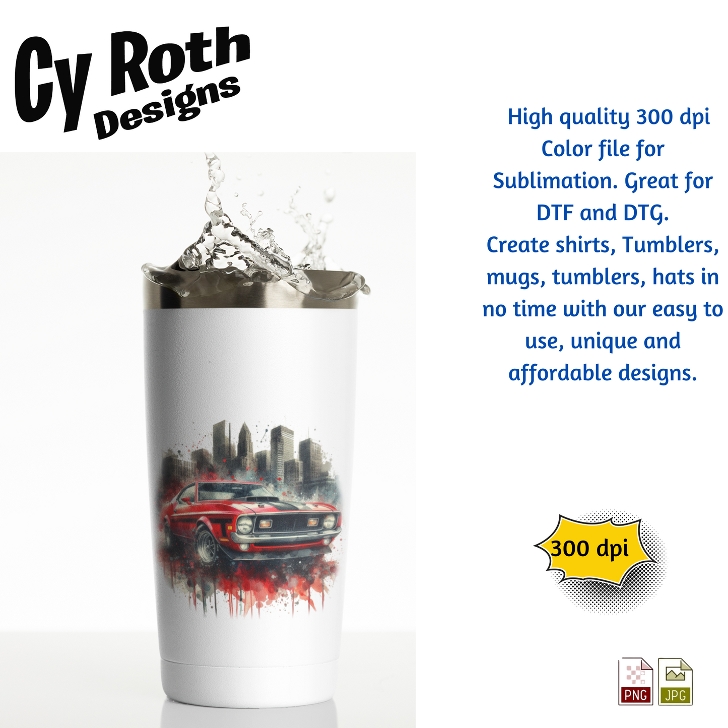 1971 Ford Mustang Mach-1 Sublimation PNG JPG file, Wall Art 20oz skinny Tumbler, shirt PNG, Junk Journal image