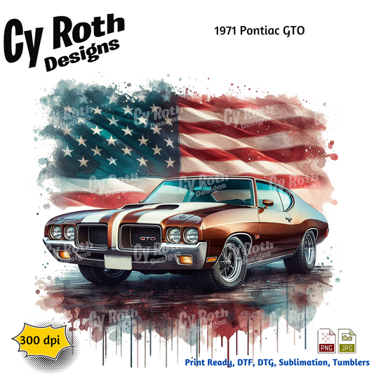 1971 Pontiac GTO Sublimation PNG JPG file, Wall Art 20oz skinny Tumbler, shirt PNG, Junk Journal image